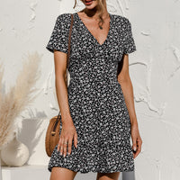 Women's Ruffle Sleeve Dresses Summer Sexy V Neck Floral Print Boho Beach Dress