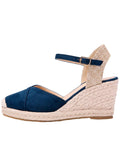 Womens Platform Espadrille Wedges High Heel Sandals with Ankle Strap Buckle Up Shoes