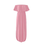 Sexy Off Shoulder Long Maxi Dress for Women Short Sleeve Summer Beach Sundress Split Ruffle Dress with Pocket