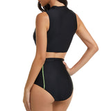 Women 2 Piece Tankini Swimming Suit With High Waist Boyshorts Zipper Front Beachwear Bathing Suit Swimwear