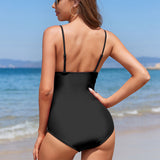 Women Monokinis Swimsuit One-piece Swimming Suit Ruffles Swimwear Round Neck Beachwear Tummy Control Bathing Suit With Push Up Bra Padded