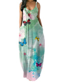 Women's Loose Floral Maxi Dresses Casual Long Dresses 2 Side Pockets Boho Dress