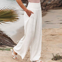 Womens Loose Fit Casual Pants Elastic Waist Yoga Summer Beach Pants with Pockets