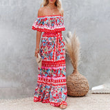 Women Casual Slim Fit Off Shoulder Maxi Dress Summer Beach Short Sleeve Sundress