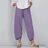 Womens Solid Color Casual Pants Soft High Waist Elastic Waist Side Pocket Slacks