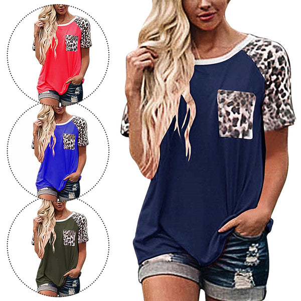 Women Colorblock T Shirt Summer Short Sleeve Tunic Top Basic Tee Shirts Blouse Pullover