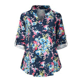 Floral Printed V Neck Long Sleeve T-Shirt For Women Pullover Blouse Tops Tunic Tee