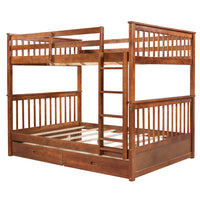 CUH Teens Adults Heavy Duty Full-Length Guardrail Bunk Beds Frame Wood With Ladders And 2 Storage Drawers Full-Over-Full Space-Saving