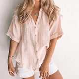 Women Loose Solid Color Tee Shirt Ladies Basic T-shirt Short Sleeve Vacation Roll Casual Blouse