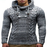 Men Fashion Knitted Tops Pullover Hoodies Long Sleeve Turtleneck Hooded Sweater
