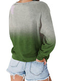Women Casual Loose Gradient Printed T-Shirt Splicing Long Sleeve Blouse Pullover