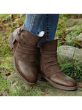 Winter Ankle Boots for Women Warm Anti Slip Chunky Side Zip Shoes  Mid Calf Leather Booties