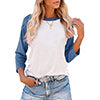 Women Color Matching Crew Neck 3/4 Sleeve T-Shirt Pullover Blouse Tops Tunic Tee