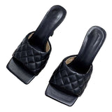 Womens Square Toe Heel Slippers Open Toe Stiletto Mule Shoes Slip On Sandals SZ