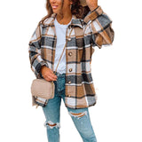 Womens Casual Plaid Wool Blend Jacket Button Down Long Sleeve Shirt Shackets