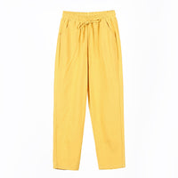 Ladies Cotton Elastic Waisted Pants Women Tapered Trousers Pockets Summer Solid Color Casual Bottom