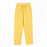 Ladies Cotton Elastic Waisted Pants Women Tapered Trousers Pockets Summer Solid Color Casual Bottom