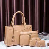 4Pcs Set Leather Handbag Tote Top Handle Satchel Purse Work Bag Shoulder Crossbody Bags with Wallet Card Bag for Women