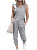 Women's Tracksuit Set Sleeveless Tops + Pants Trousers Sports Fitness Loungewear