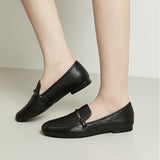 Lumento Women's Pointed Toe Loafer Leather No Slip Casual Work Flat Shoes Black Comfortable