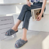Women Cross Band Slippers,Soft Plush Fuzzy Open Toe Indoor Warm House Shoes