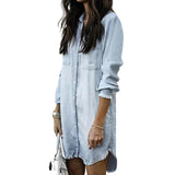 Plus Size Women Fashion Long Sleeve Shirt Dress Casual Denim Dresses Party Office Wear