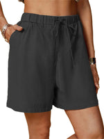 Women Cotton Linen Loose Fitting Casual Short Pants Elastic Waist Yoga Shorts Summer Beach Drawstring Shorts with Pockets