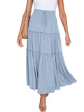 Maxi Skirts for Women Pleated Loose Plain Long Skirts High Waist Boho Summer Beach Skirt