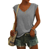 Women Solid V-Neck Tops Short Sleeve T-Shirt Casual Pullover Loose Blouse Summer Tee Shirt