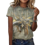 Women Bohemian Short Sleeve T-shirt Fashion Sunset Print Pullover Blouse Tops Summer Beach Casual Loose Work Shirt