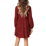 Womens Polka Dot Mini Dress Ruffled Long Sleeve V Neck Autumn A-line Loose Dress