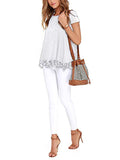 Women's Lace Splicing R Shirts Crew Neck Short Sleeve Pullover Tops T-Shirt Blouse Tunic