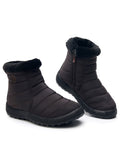 Womens Solid Color Round Toe Slip On Ankle Boots Warm Lightweight High Top Shoes