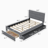 Gplesas Solid Wood Full Size Platform Bed,Storage Platform Bed with Drawers & Storage Shelves,Linen Fabric Upholstered Floor Bed,Gray