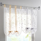 1pc Slot Top Rod Pocket Embroidery Floral Short Window Curtain Tie Up Voile Window Drape Sheer Cafe Tier Tulle Kitchen Scarf Bathroom Valance