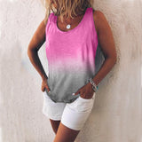 Plus Size Womens Loose Sleeveless T-shirt Ladies Gradient Summer Top Blouse