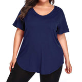 Women Casual Oversized V Neck Short Sleeves Tops T-Shirt Blouses Pullover Pocket
