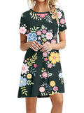 Women Floral Print Short Sleeve Flounce Dress Lightweight Round Neck Mini Dress