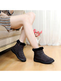Womens Solid Color Round Toe Slip On Ankle Boots Warm Lightweight High Top Shoes