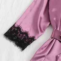 Womens Satin Pajama Set 4 Pcs Floral Lace Trim Cami Lingerie Sleepwear with Robe Nightwear
