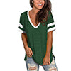 Women's Casual T-Shirt V-Neck Short Sleeve Splicing Tops Split Hem Summer Basic