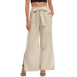 Women Side Slit Wide Leg Loungewear Solid Color Casual Bottoms High Waisted Summer Palazzo Pants