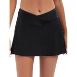 INOVAZA Women Sexy Swim Skirt Solid Color Short Swimwear Wide Waistband Mini Swimsuit Front Cross Hot Spring Surfing