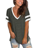 Women's Casual T-Shirt V-Neck Short Sleeve Splicing Tops Split Hem Summer Basic