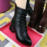 Womens Solid Color Chunky Heels Pointed Toe Slip On Mid Calf Boots Fashion Shoes