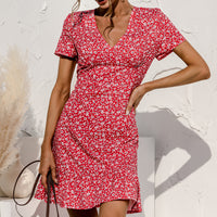 Women's Ruffle Sleeve Dresses Summer Sexy V Neck Floral Print Boho Beach Dress
