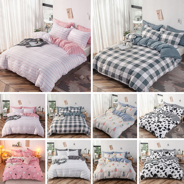 Black White Duvet Cover Set Queen Cotton,Milk Cow Print Duvet Cover,Reversible Plaid Grid Kids Teen Boys Girls Bed Bedding Cover with 2 Pillowcases,Soft Full/Queen Duvet Cover,No Comforter