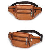 Unisex Cowhide Leather Fanny Pack Waist Bag Belt Pouch Travel Purse Multi-Pocket