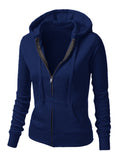 Lumento Women Long Sleeve Zip Up Hooded Sweatshirt Leisure Solid Color Thin Jacket Outwear