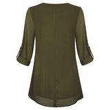 Women's Adjusted 3/4 Sleeve Crew-Neck Chiffon Shirt Casual Loose Pullover Blouse